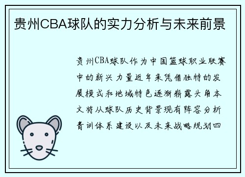 贵州CBA球队的实力分析与未来前景