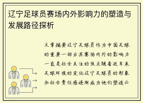 辽宁足球员赛场内外影响力的塑造与发展路径探析